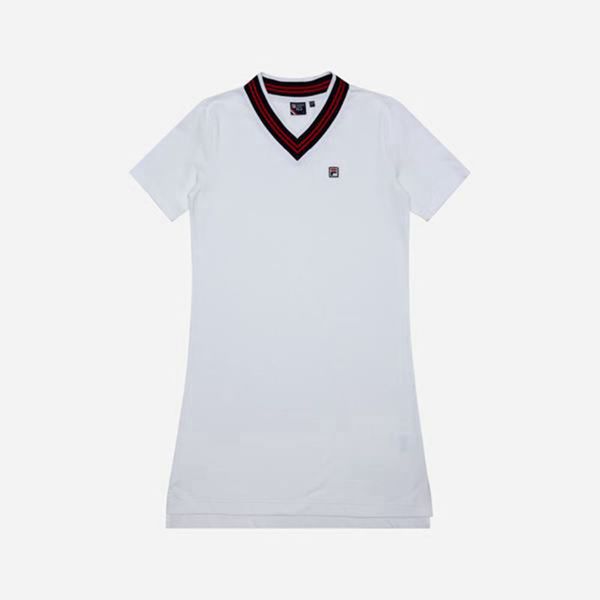 Vestidos Fila Mulher Branco - Fila Line V-Neck Outlet Portugal,WIGS-54173